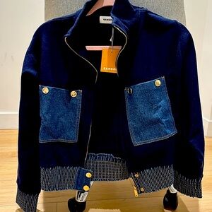 NWT Sandro knit bomber jacket 34 / 2 / xs small navy Blue Denim Women's Jacket